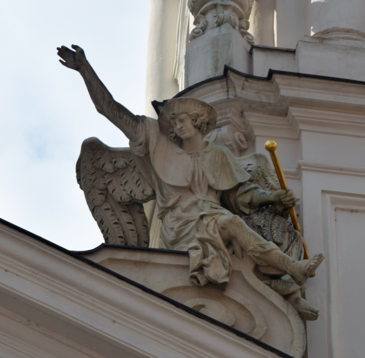 The statue of Archangel Raphael on the pediment, Mariahilf (photo by Christina Pichler, 2018)