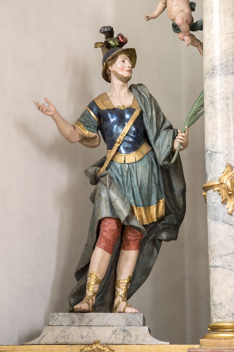 The sculpture of St Donatus at the highaltar of St Georg in the former parishchurch St Georg, Munich-Bogenhausen photo Bavarian Office of Monuments and Sites Michael Forstner 08.2017