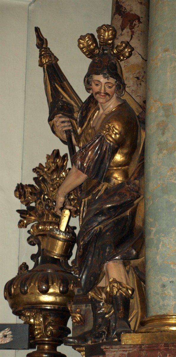 The sculpture of St Florian, high altar, Welsche church, Graz (photo by Christina Pichler, 2018)