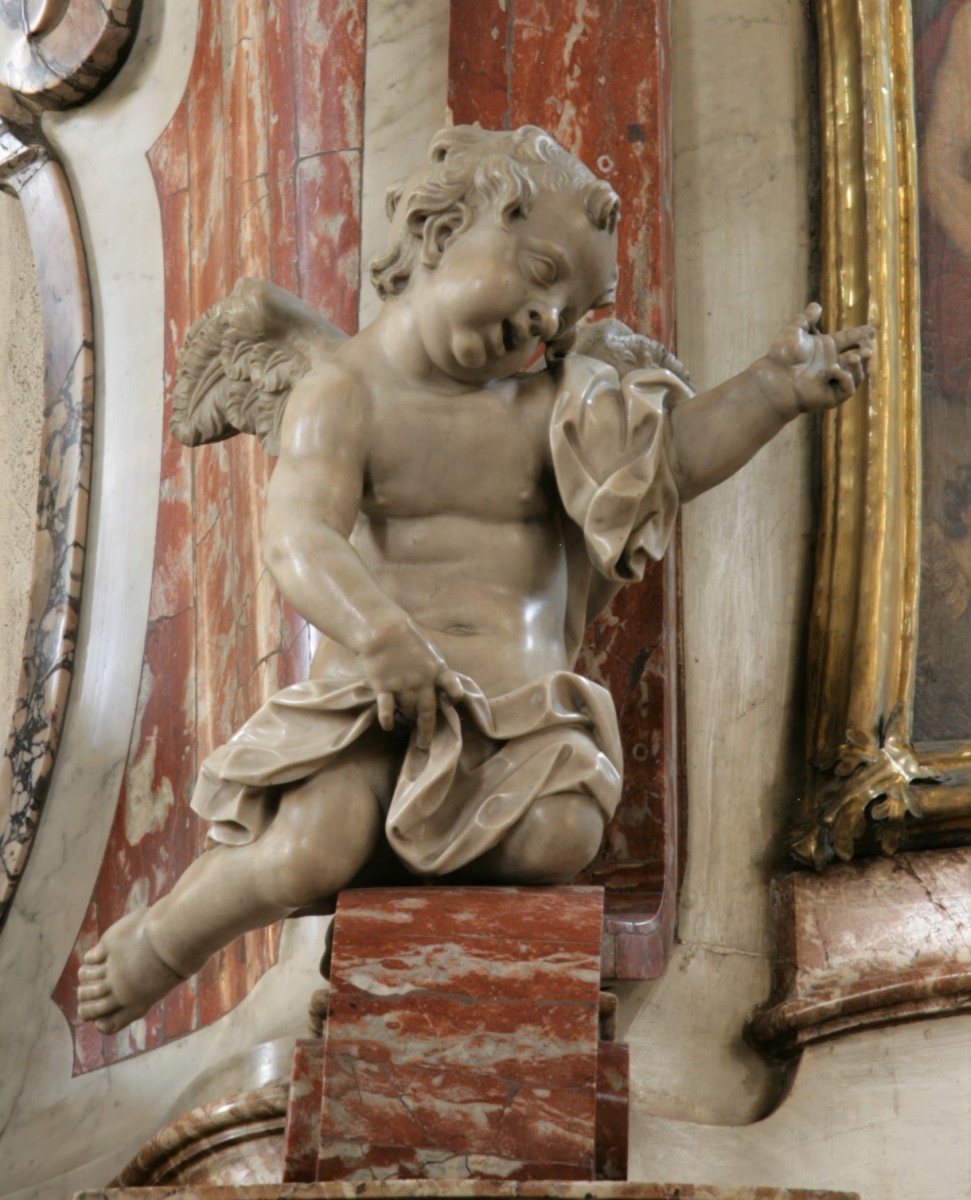 Putto on console (left), altar of St Aloysius, Cathedral Graz (photo by Diocesan Museum Graz, 2014)