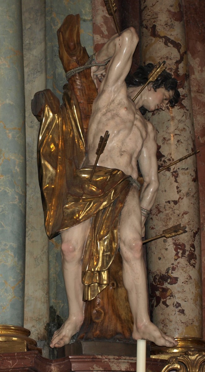 The sculpture of St Sebastian, high altar, Welsche church, Graz (photo by Christina Pichler, 2018)
