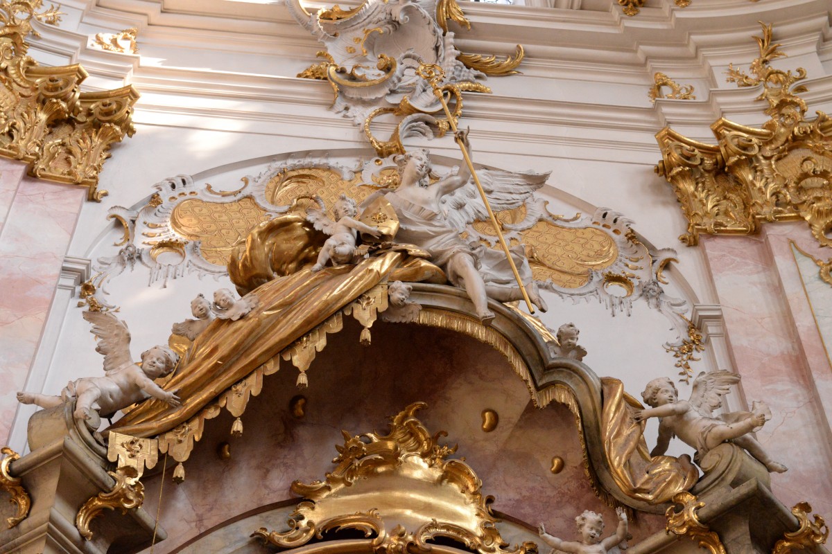 Right side altar St Benedict in the Benedictine Abbey-, Parish- and Pilgrimage Church of St Mary in Ettal (Bavarian State Department of Monuments and Sites, photo by Martin Mannewitz, 2018)