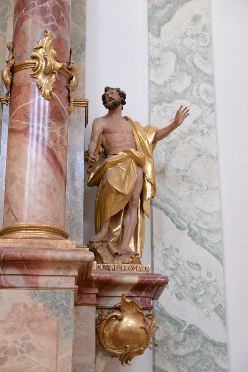 Large side altar (north) Holy family of the catholic parish church, former court-,knightsorder- and archbrotherhood church of St Michael in Munich, Berg-am-Laim, Photo: M. Mannewitz, 2018