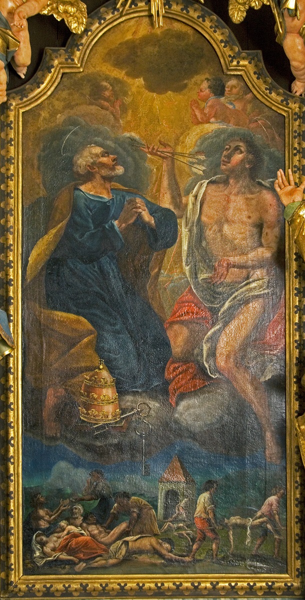 The altar painting with St Peter and St Sebastian (Institute for the Protection of Cultural Heritage of Slovenia, photo by Valentin Benedik, 2018)